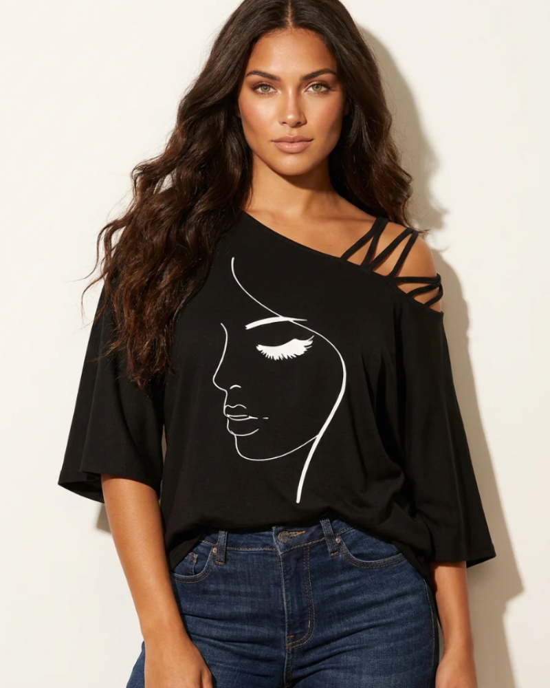 Lysandra Women's Off-Shoulder Blouse – Artistic Print Asymmetric Summer Top