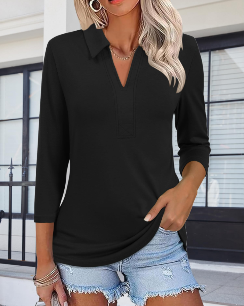 Bexlyn Women's Polo Blouse – 3/4 Sleeve V-Collar Business Casual Tunic Top