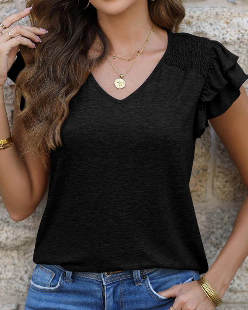 Sophia Women's Ruffle Blouse – Short Sleeve Casual Summer Top Lightweight Fashion Shirt