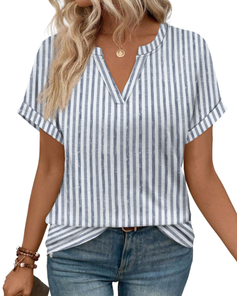 Emily Women's V-Neck Blouse – Casual Short Sleeve Summer Tunic Top