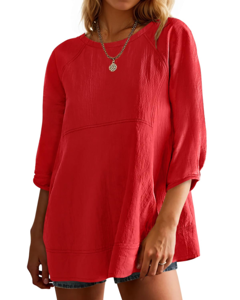 Fiorella Women's Peplum Blouse – 3/4 Sleeve Flowy Babydoll Summer Top Loose Fit