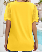 Florina Women's Swiss Dot Blouse – V-Neck Puff Sleeve Casual Summer Top Loose Fit