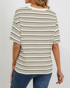 Berenika Women's Striped Blouse – Short Sleeve Round Neck Casual Summer Top