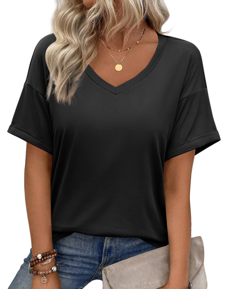 Elena Women's V-Neck Tunic Top – Casual Printed Summer T-Shirt Blouse