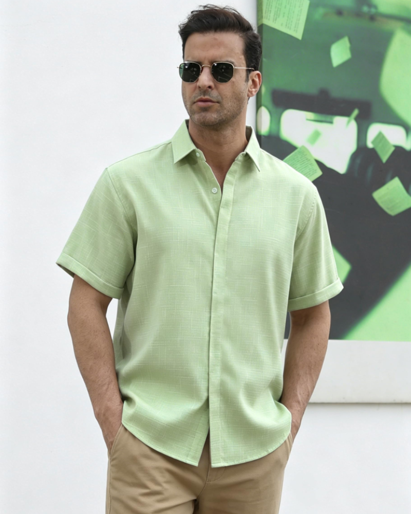 Asher Men's Linen Shirt – Hidden Button Short Sleeve Casual Summer Shirt