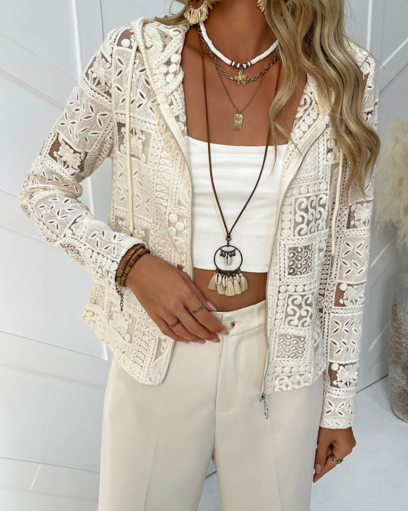 Chloe Women's Crochet Cardigan – Lightweight Knit Long Sleeve Open Front Summer Cover-Up
