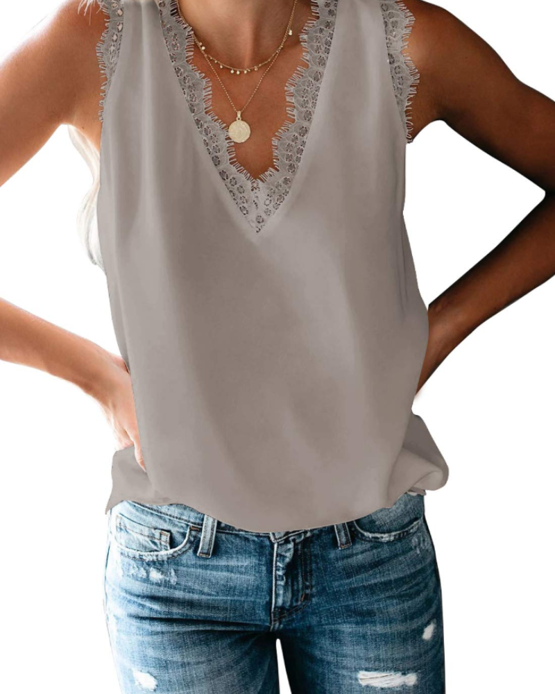 Florimel Women's Lace Cami Top – V-Neck Sleeveless Chiffon Vest Summer Blouse