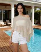 Francelia Women's Sheer Poncho – Lightweight One Shoulder Boho Beach Cover-Up