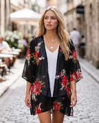 Bianca Women's Boho Kimono Cardigan – Floral Chiffon Beach Cover Up