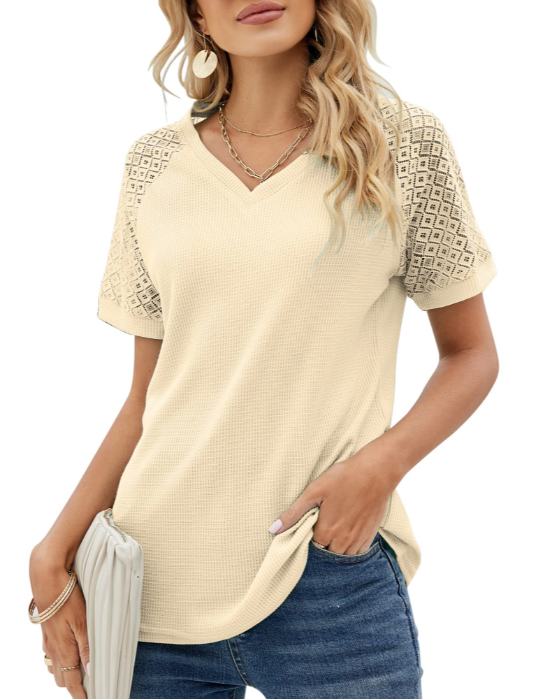 Baila Women's Lace T-Shirt – Short Sleeve Crew Neck Casual Loose Fit Summer Top