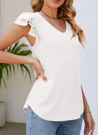 Brooke Women's Ruffle Blouse – Short Sleeve Casual Summer Top Elegant Everyday Shirt