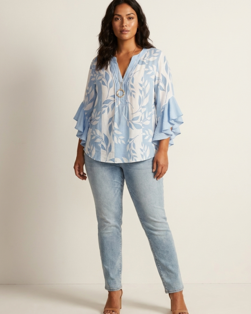 Morag Women's Floral Blouse – V-Neck Flutter Sleeve Smart Casual Top