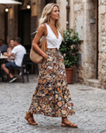 Sienna Women's Floral Maxi Skirt – High Waist Flowy Casual Long Skirt