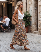 Sienna Women's Floral Maxi Skirt – High Waist Flowy Casual Long Skirt