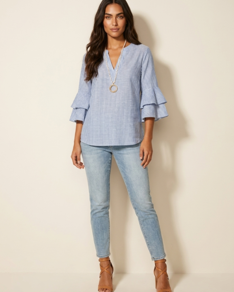 Morag Women's Floral Blouse – V-Neck Flutter Sleeve Smart Casual Top