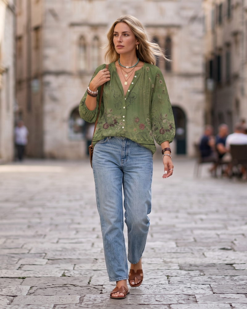 Natalie Women's V-Neck Blouse – 3/4 Sleeve Button Front Casual Everyday Top