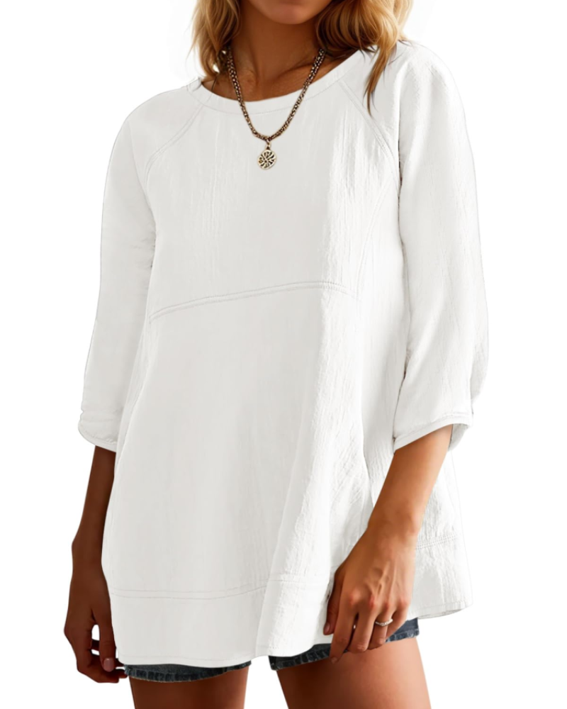 Fiorella Women's Peplum Blouse – 3/4 Sleeve Flowy Babydoll Summer Top Loose Fit