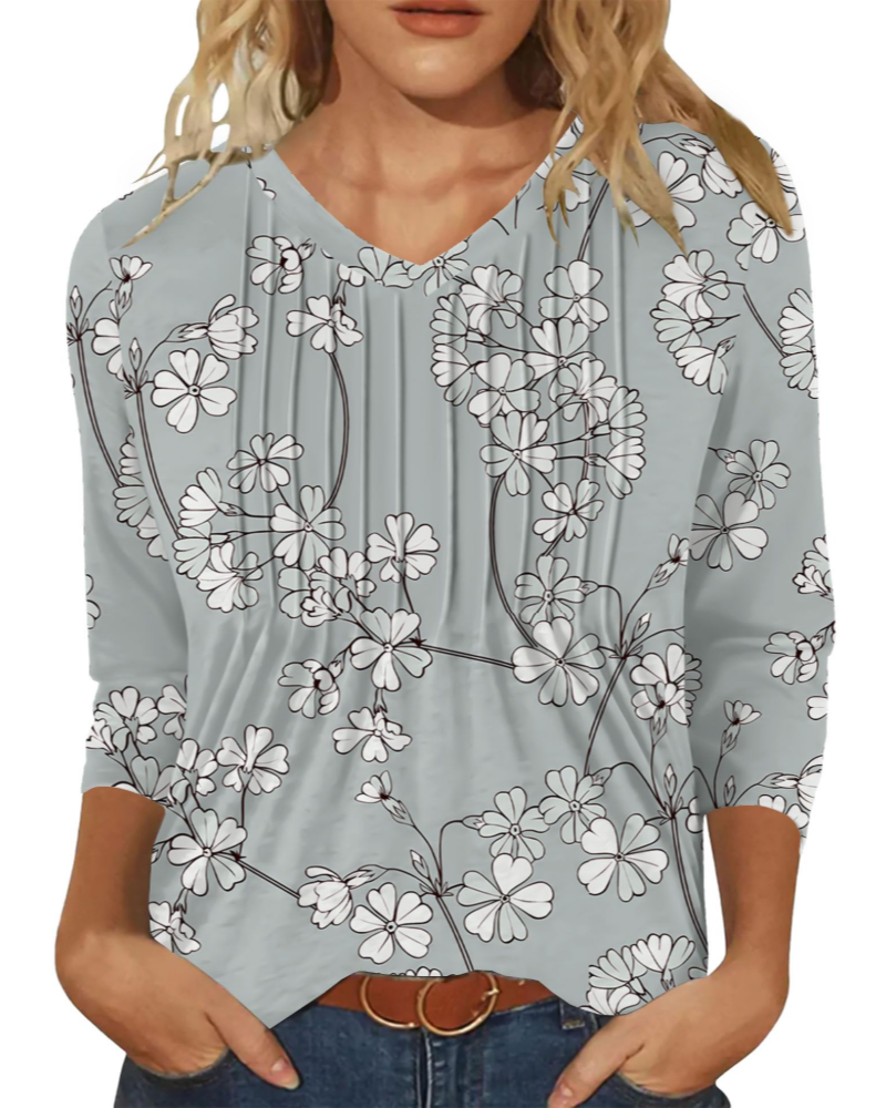 Blair Women's V-Neck Blouse – 3/4 Sleeve Pleated Casual Summer Top Loose Fit