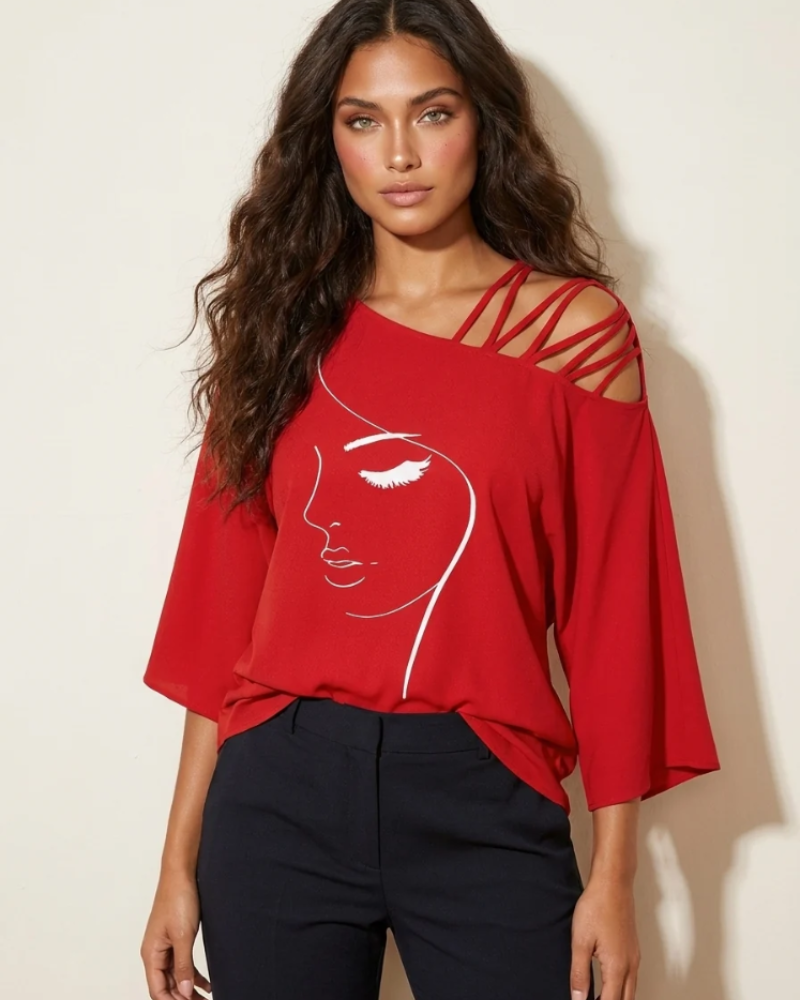 Lysandra Women's Off-Shoulder Blouse – Artistic Print Asymmetric Summer Top