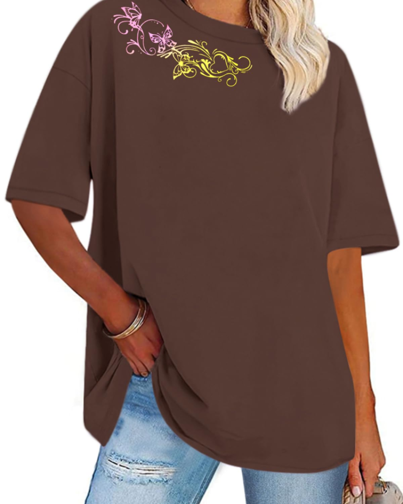 Mia Women's Oversized Graphic T-Shirt – Loose Fit Crew Neck Summer Tee
