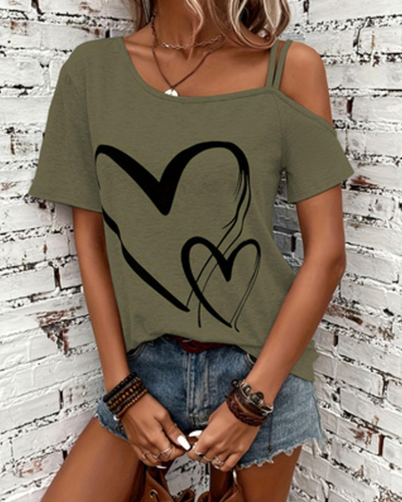 Bailey Women's One-Shoulder Top – Love Print Short Sleeve Casual Summer Blouse