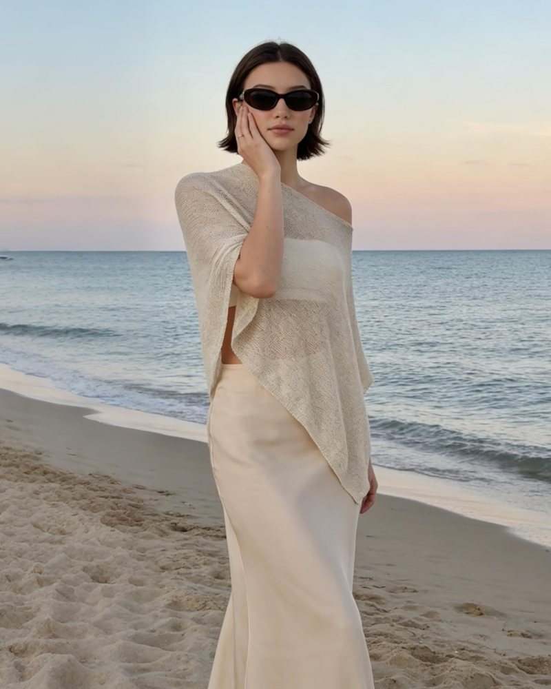 Francelia Women's Sheer Poncho – Lightweight One Shoulder Boho Beach Cover-Up