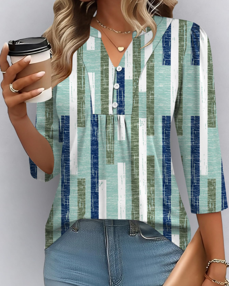 Hailey Women's Boho Blouse – V-Neck 3/4 Sleeve Pleated Casual Summer Top