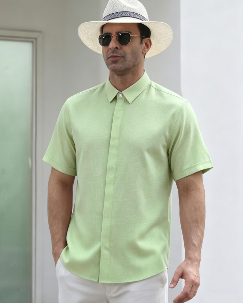 Asher Men's Linen Shirt – Hidden Button Short Sleeve Casual Summer Shirt