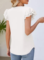 Brooke Women's Ruffle Blouse – Short Sleeve Casual Summer Top Elegant Everyday Shirt