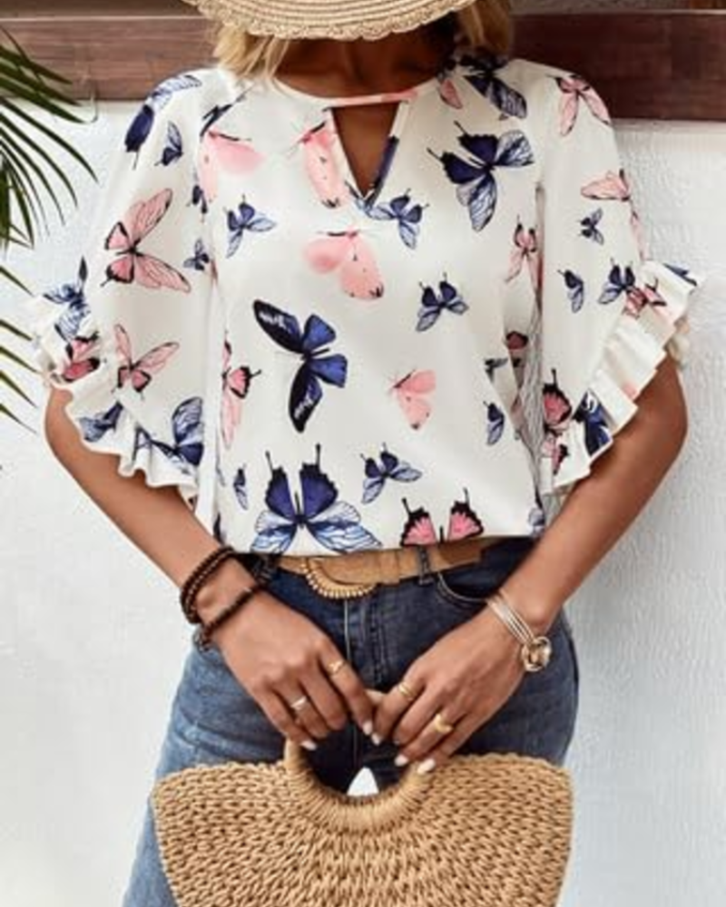 Bhumika Women's Floral Blouse – Short Sleeve Round Neck Loose Fit Summer Top