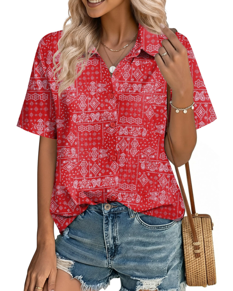 Charlotte Women's Cotton Linen Blouse – V-Neck Button Down Summer Shirt