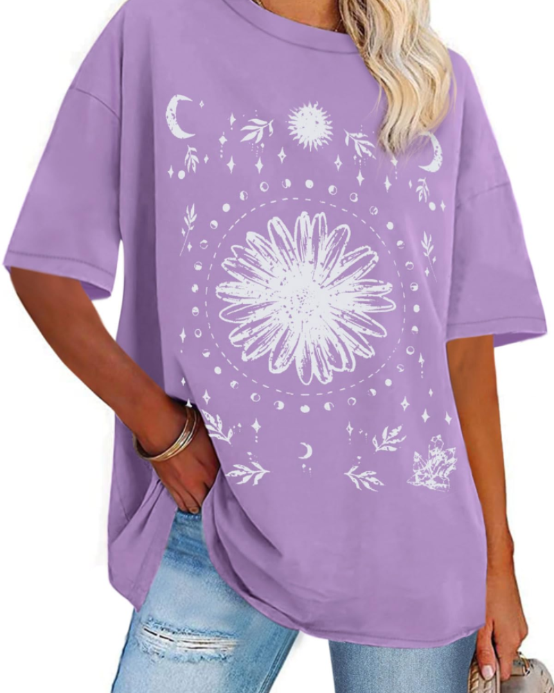 Mia Women's Oversized Graphic T-Shirt – Loose Fit Crew Neck Summer Tee