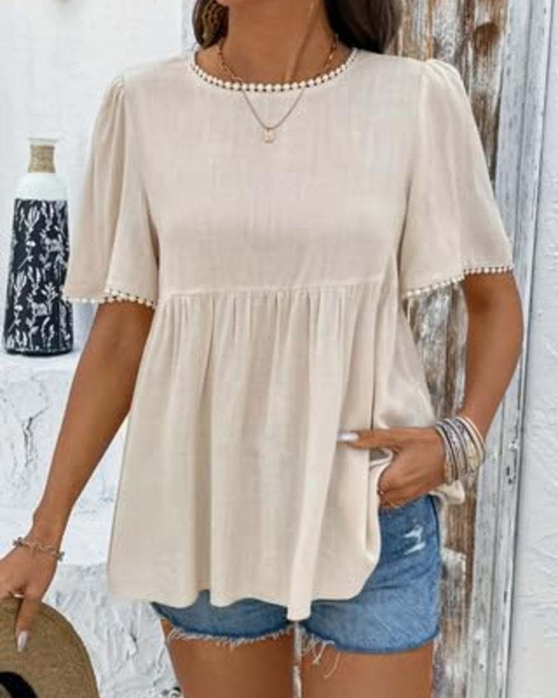 Binae Women's Pearl T-Shirt – Short Sleeve Round Neck Casual Summer Top