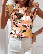 Beatrice Women's Boho Floral Blouse – Short Sleeve Ruffle Top Casual Summer Shirt