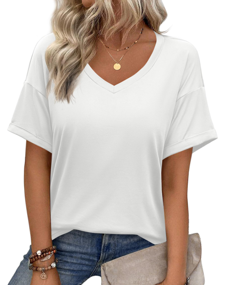 Elena Women's V-Neck Tunic Top – Casual Printed Summer T-Shirt Blouse