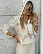 Chloe Women's Crochet Cardigan – Lightweight Knit Long Sleeve Open Front Summer Cover-Up