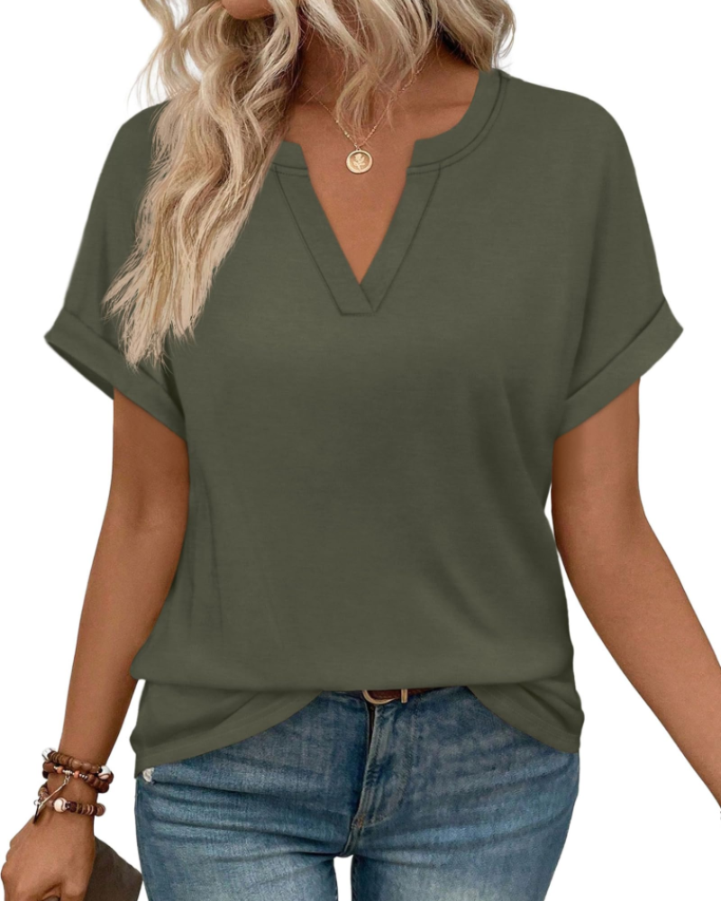 Emily Women's V-Neck Blouse – Casual Short Sleeve Summer Tunic Top
