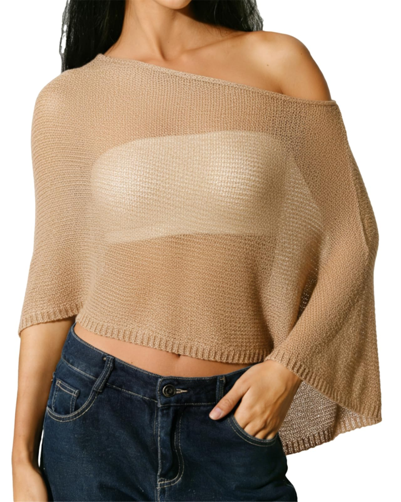 Francelia Women's Sheer Poncho – Lightweight One Shoulder Boho Beach Cover-Up