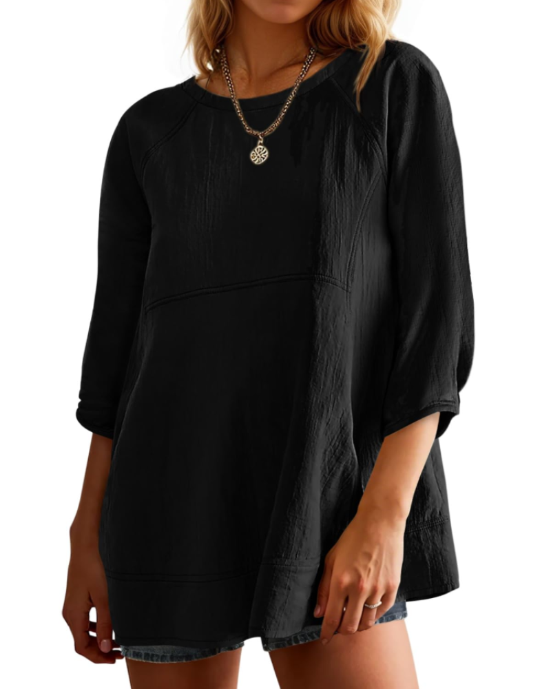 Fiorella Women's Peplum Blouse – 3/4 Sleeve Flowy Babydoll Summer Top Loose Fit
