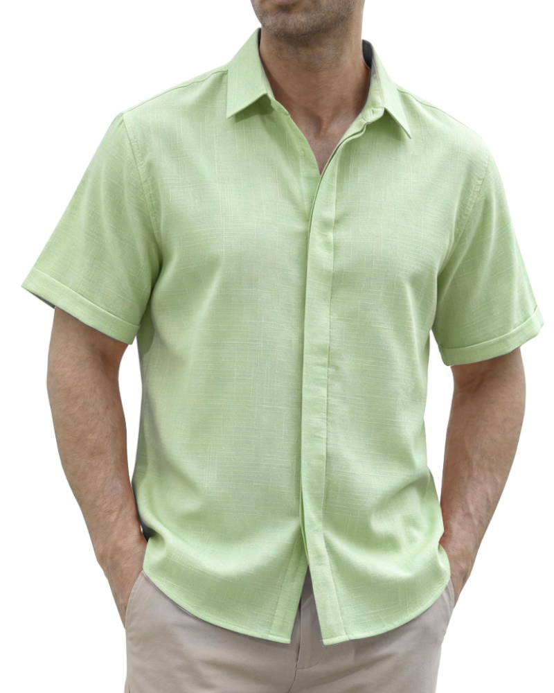 Asher Men's Linen Shirt – Hidden Button Short Sleeve Casual Summer Shirt
