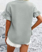 Brianna Women's Ruffle Blouse – Button Front Short Sleeve Work Top Casual Elegant Shirt