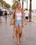 Fabielle Women's Chiffon Kimono – Boho Floral Tassel Beach Cover-Up Cardigan