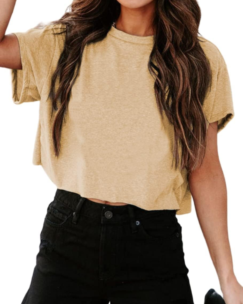Zoe Women's Cropped Gym Top – Oversized Crew Neck Workout T-Shirt