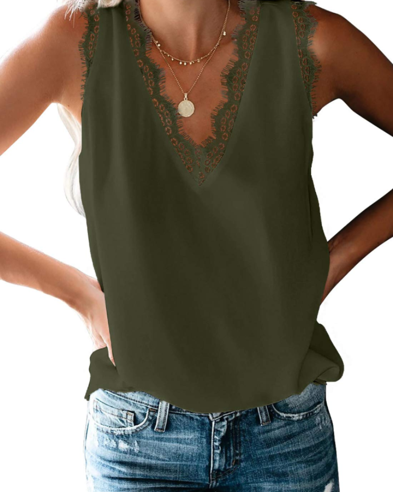Florimel Women's Lace Cami Top – V-Neck Sleeveless Chiffon Vest Summer Blouse
