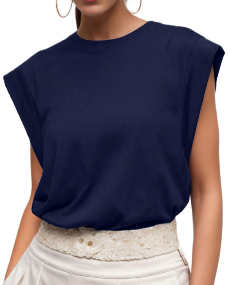 Fionna Women's Cotton T-Shirt – Cap Sleeve Loose Fit Crew Neck Summer Top