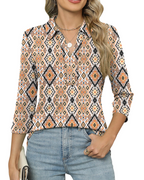 Bexlyn Women's Polo Blouse – 3/4 Sleeve V-Collar Business Casual Tunic Top