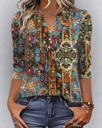 Hailey Women's Boho Blouse – V-Neck 3/4 Sleeve Pleated Casual Summer Top