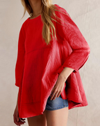 Fiorella Women's Peplum Blouse – 3/4 Sleeve Flowy Babydoll Summer Top Loose Fit