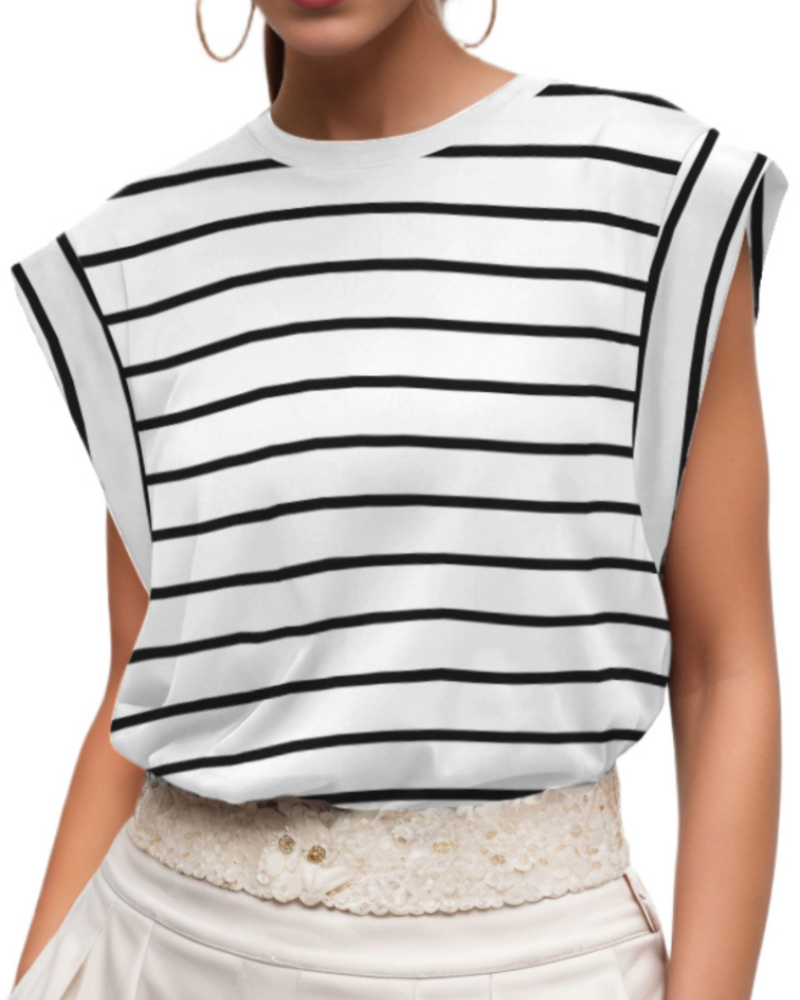 Fionna Women's Cotton T-Shirt – Cap Sleeve Loose Fit Crew Neck Summer Top