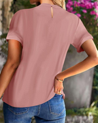 Fynlee Women's Pleated Blouse – Mock Neck Short Sleeve Elegant Chiffon Top